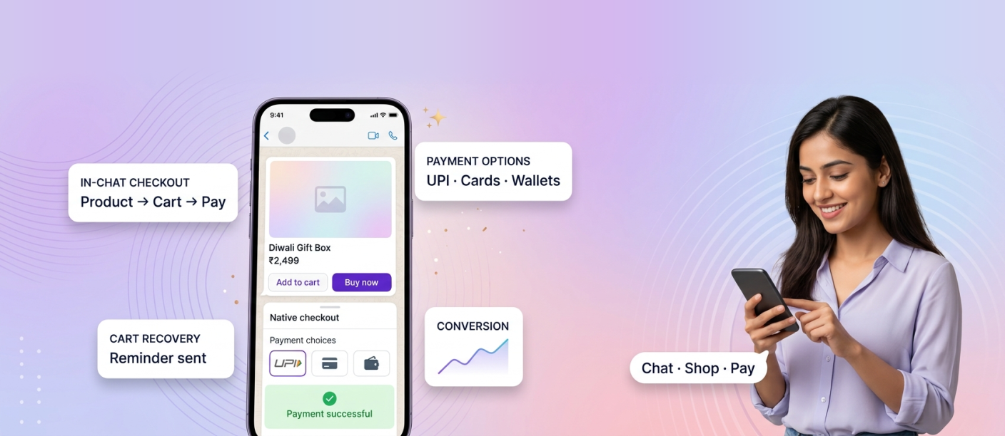Shopper completing a UPI payment inside a WhatsApp chat during a festive sale